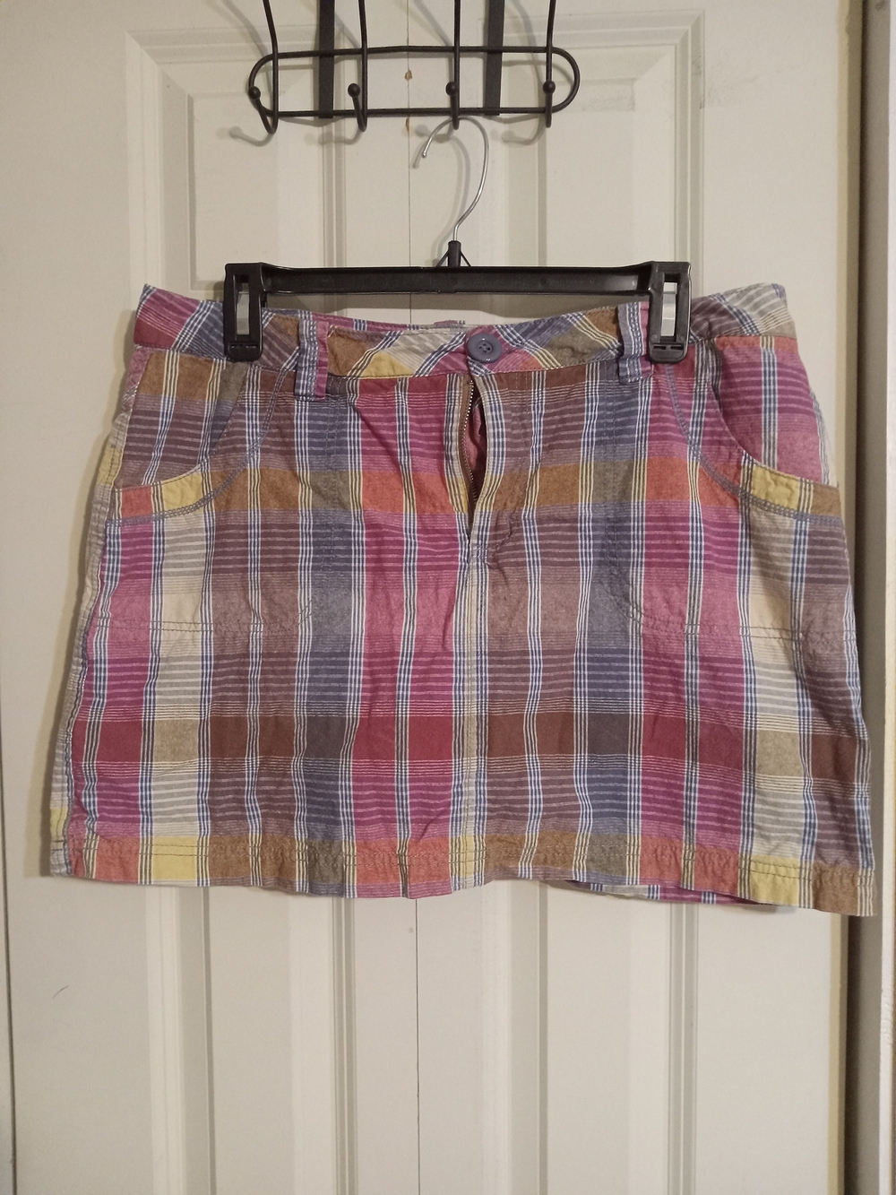 L.A. Blues Pink, Yellow and Blue Plaid Cotton Mini Skort